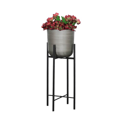 S/3 METAL PLANTERS ON STAND 40/30/20H, SILVER