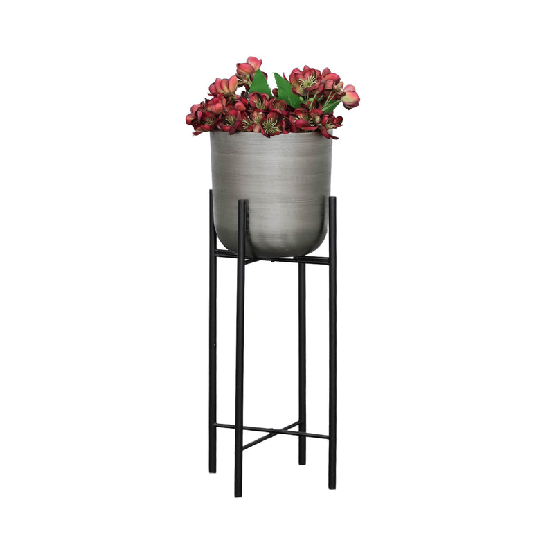 S/3 METAL PLANTERS ON STAND 40/30/20H, SILVER