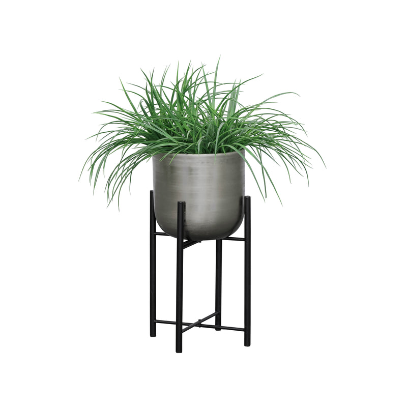 S/3 METAL PLANTERS ON STAND 40/30/20H, SILVER