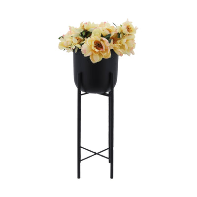 S/3 METAL PLANTERS ON STAND 40/30/20H, BLACK