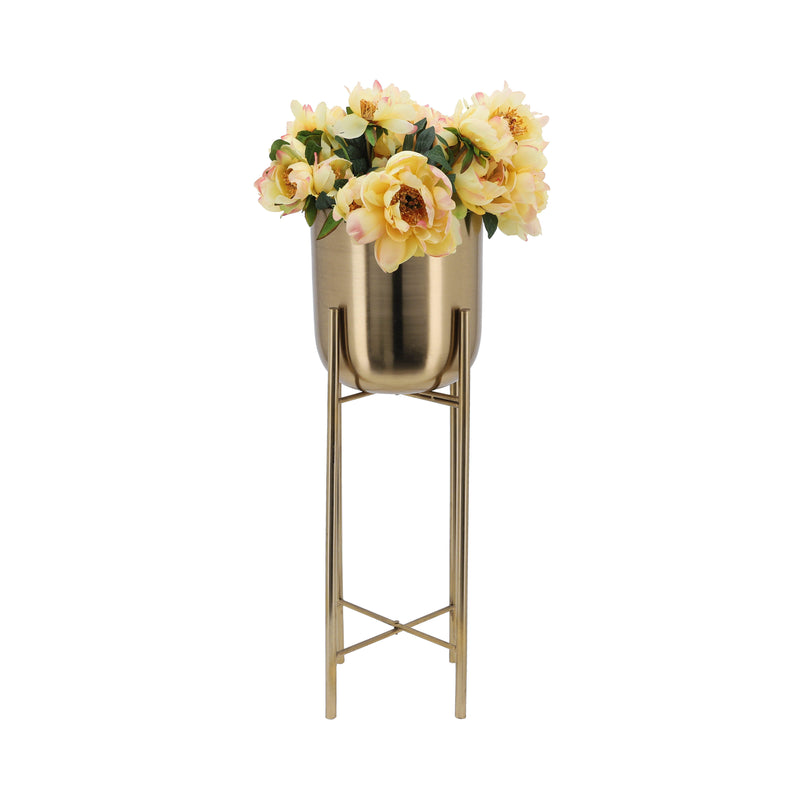 S/3 METAL PLANTERS ON STAND 40/30/20H, GOLD