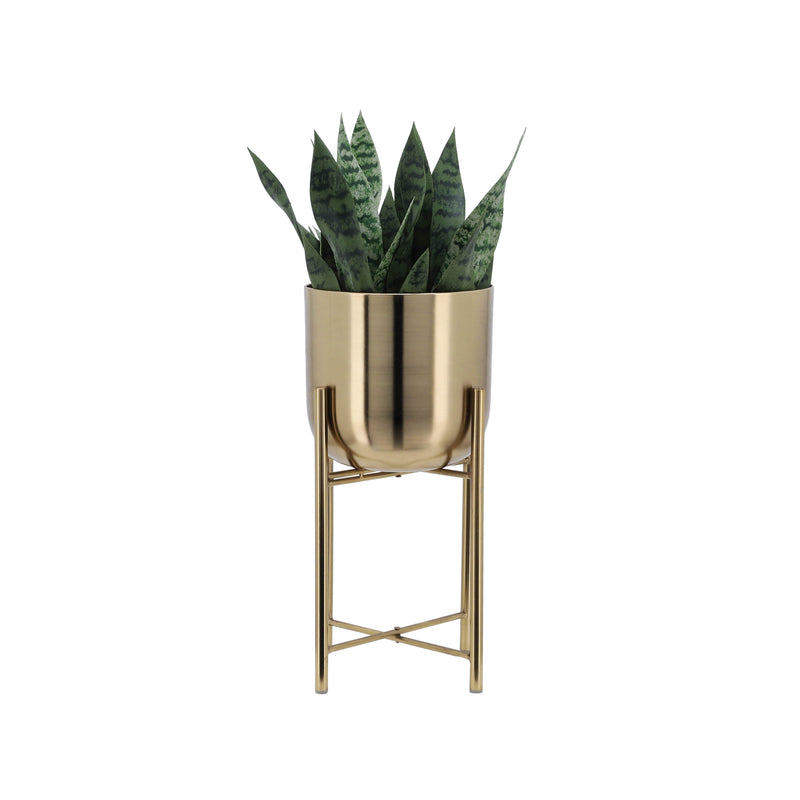 S/3 METAL PLANTERS ON STAND 40/30/20H, GOLD