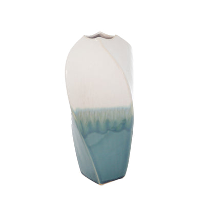 CERAMIC 12 TWIST VASE, WHITE/BLUE