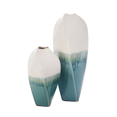 CERAMIC 12 TWIST VASE, WHITE/BLUE