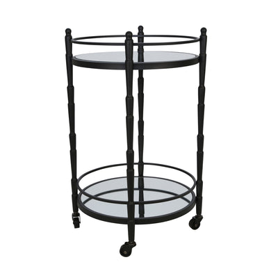 METAL 28 2 TIER ROUND BAR CART, BLACK