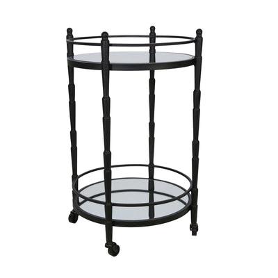 METAL 28 2 TIER ROUND BAR CART, BLACK