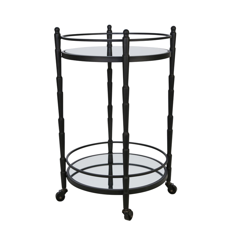 METAL 28 2 TIER ROUND BAR CART, BLACK