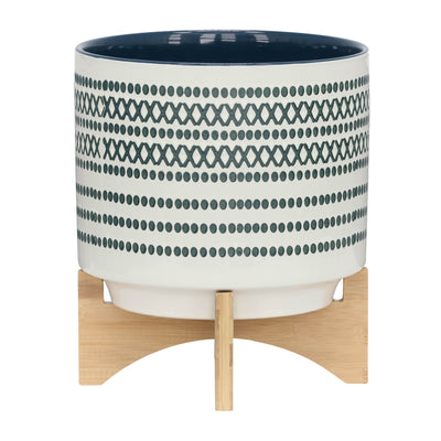 CERAMIC 10 PLANTER ON STANDW/ DOTS, BLUE