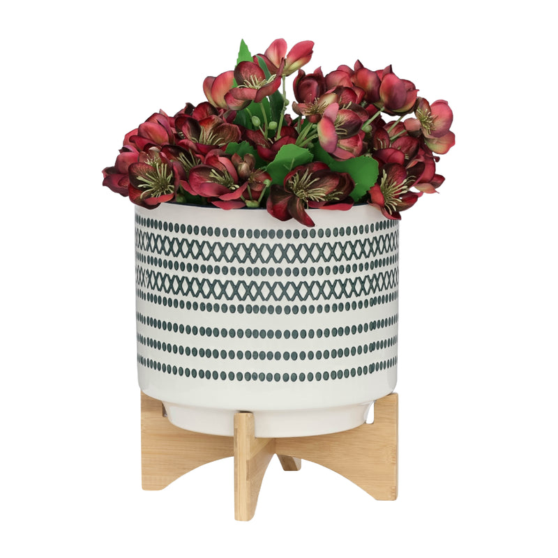 CERAMIC 10 PLANTER ON STANDW/ DOTS, BLUE