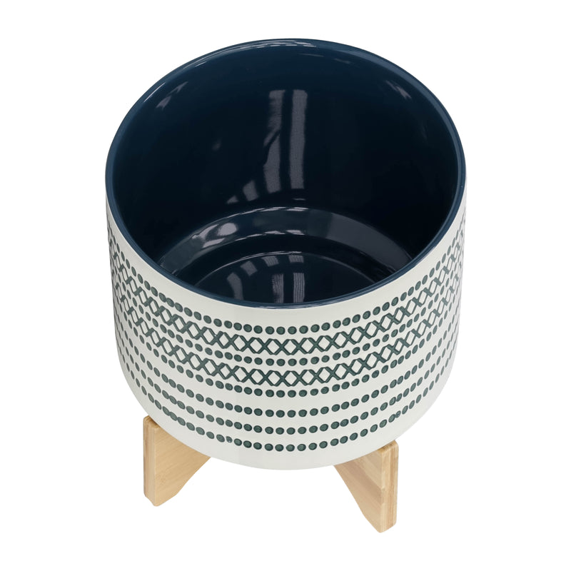 CERAMIC 10 PLANTER ON STANDW/ DOTS, BLUE