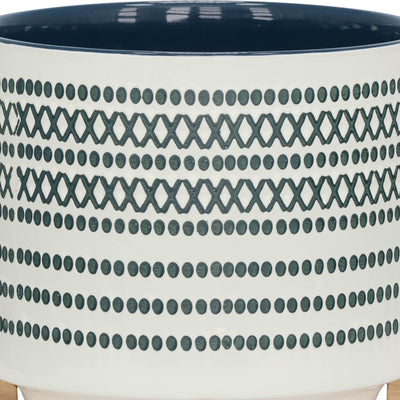 CERAMIC 10 PLANTER ON STANDW/ DOTS, BLUE