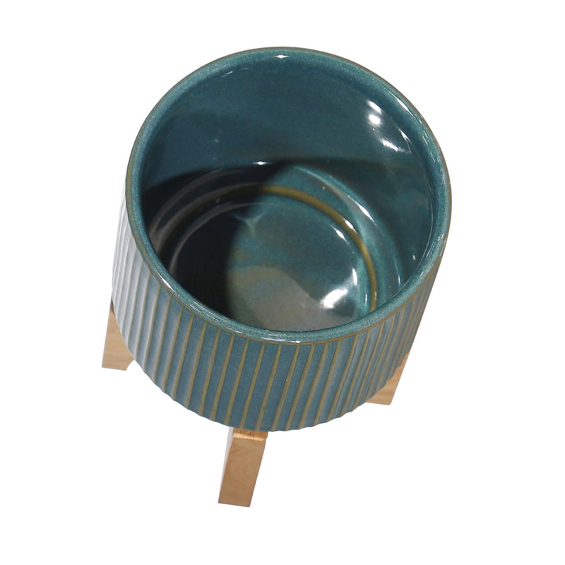 CERAMIC 5 PLANTER ON STAND, REACTIVE GREEN