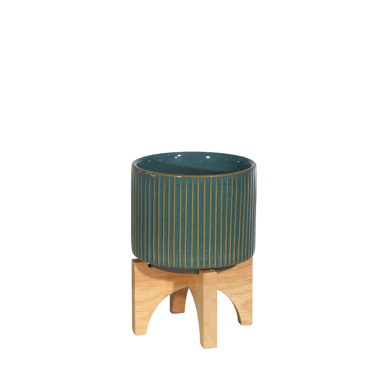 CERAMIC 5 PLANTER ON STAND, REACTIVE GREEN