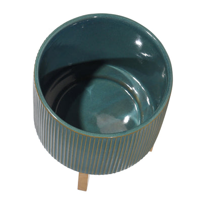 CERAMIC 8 PLANTER ON STAND, REACTIVE GREEN