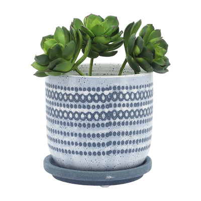 CERAMIC 5 PLANTER W/ SAUCER, BLUE