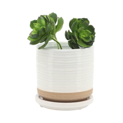 CER, S/2 5/6 PLANTER W/ SAUCER, WHITE