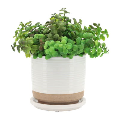 CER, S/2 5/6 PLANTER W/ SAUCER, WHITE