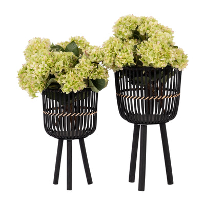 S/2 BAMBOO FOOTED PLANTERS 10/12, BLACK