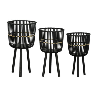 S/3 BAMBOO FOOTED PLANTERS 11/13/15, BLACK