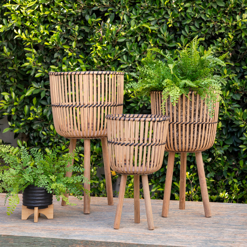 S/3 BAMBOO FOOTED PLANTERS 11/13/15, NATURAL