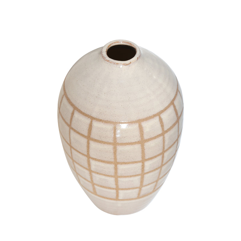 CERAMIC 14, PATTERNED VASE, BEIGE