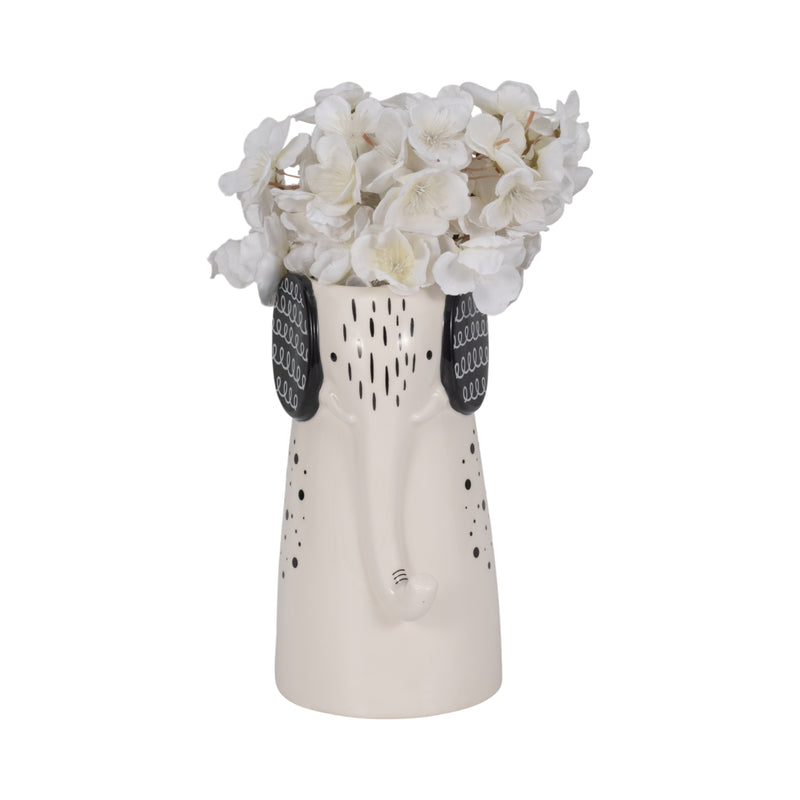 9 Elephant With Vase Opening, White/black