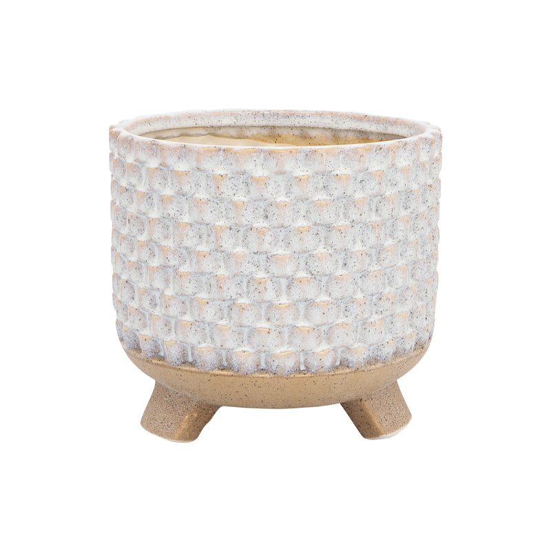 S/2 CERAMIC 6/8 TEXTURED FOOTED PLANTER, WHITE