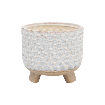 S/2 CERAMIC 6/8 TEXTURED FOOTED PLANTER, WHITE