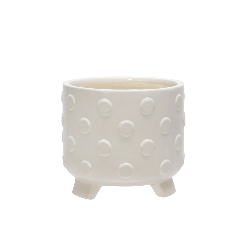 S/2 CERAMIC 6/8 FOOTED PLANTER W/ SPOTS, WHITE