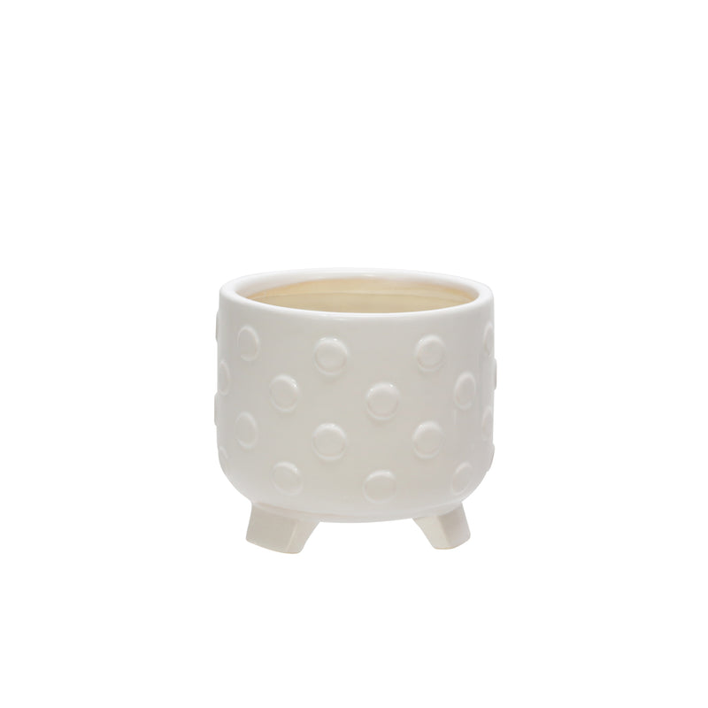 S/2 CERAMIC 6/8 FOOTED PLANTER W/ SPOTS, WHITE