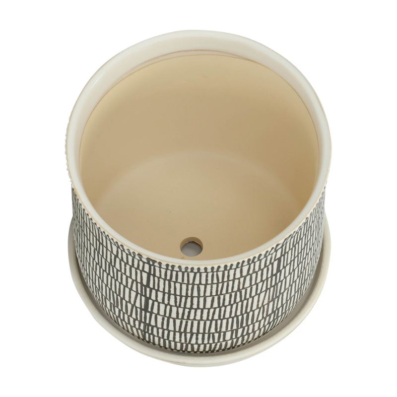 S/2 CERAMIC 6/8 PLANTER W/ SAUCER, BEIGE