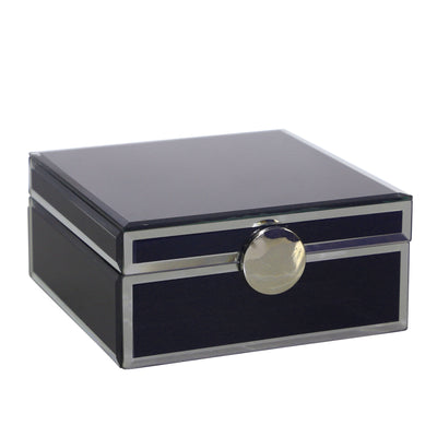 WOOD / GLASS 7X7 JEWELRY BOX, BLUE