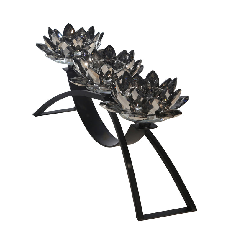 METAL/GLASS 16 3 LOTUS VOTIVECANDLE HOLDER, BLACK