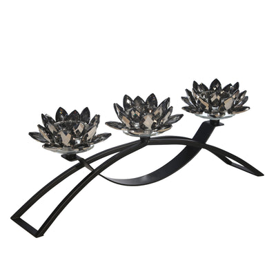 METAL/GLASS 16 3 LOTUS VOTIVECANDLE HOLDER, BLACK