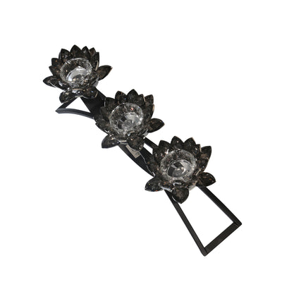 METAL/GLASS 16 3 LOTUS VOTIVECANDLE HOLDER, BLACK