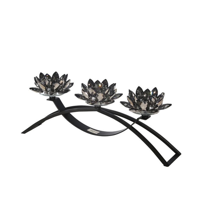 METAL/GLASS 16 3 LOTUS VOTIVECANDLE HOLDER, BLACK