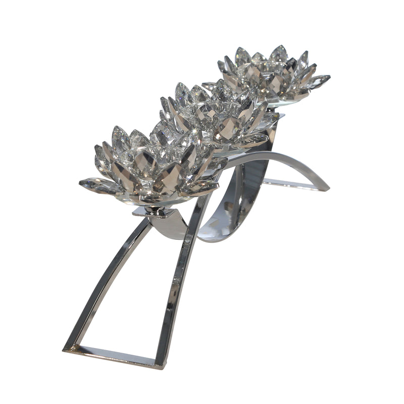 METAL/GLASS 16 3 LOTUS VOTIVECANDLE HOLDER, SILVE