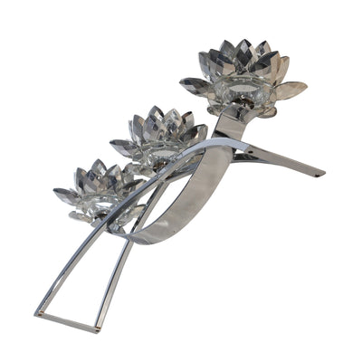 METAL/GLASS 16 3 LOTUS VOTIVECANDLE HOLDER, SILVE