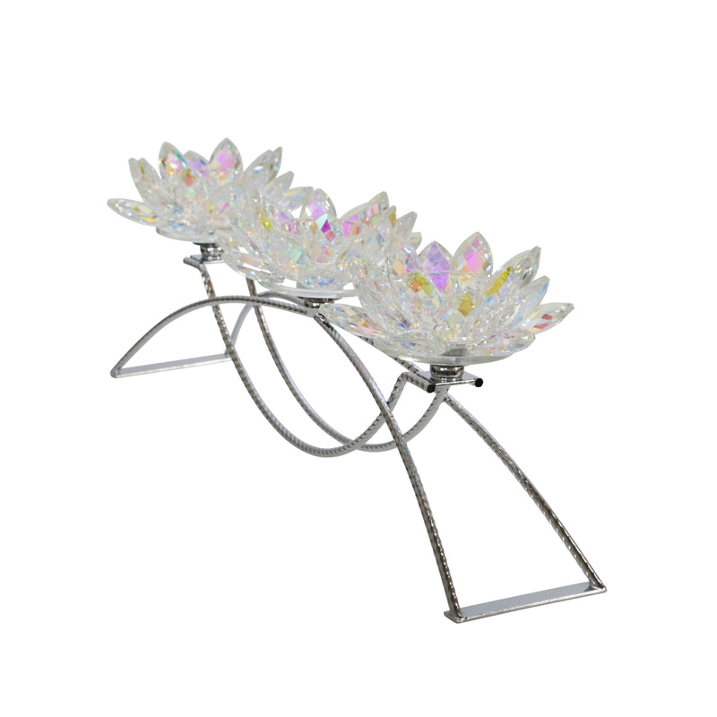 METAL/GLASS 16 3 LOTUS CANDLE HOLDER,  RAINBOW