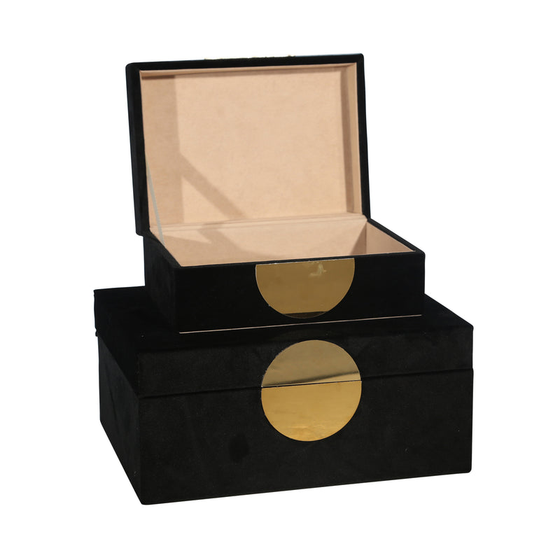 S/2 VELVETEEN JEWELRY BOX, BLACK