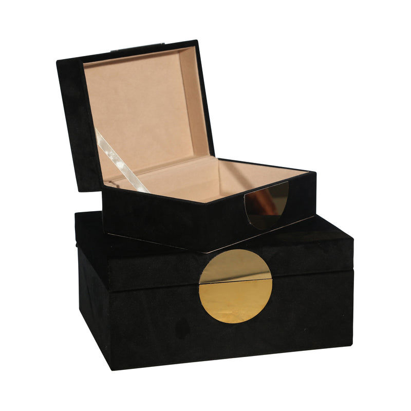 S/2 VELVETEEN JEWELRY BOX, BLACK