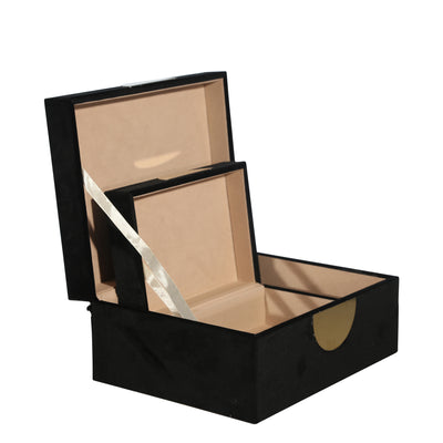 S/2 VELVETEEN JEWELRY BOX, BLACK