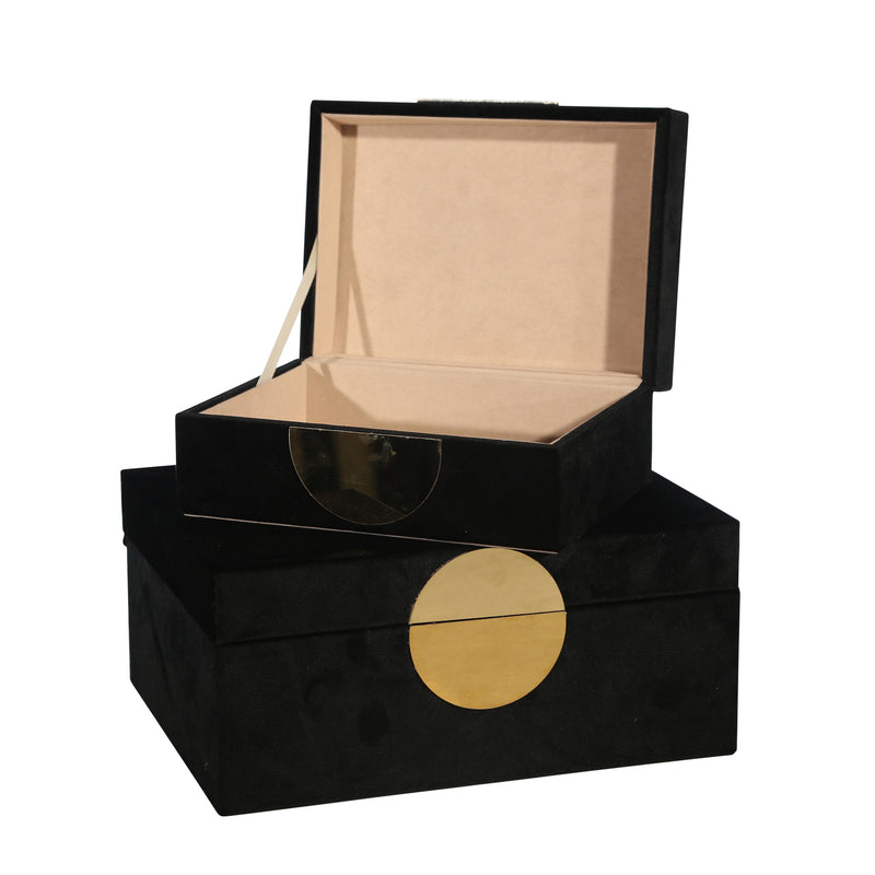 S/2 VELVETEEN JEWELRY BOX, BLACK