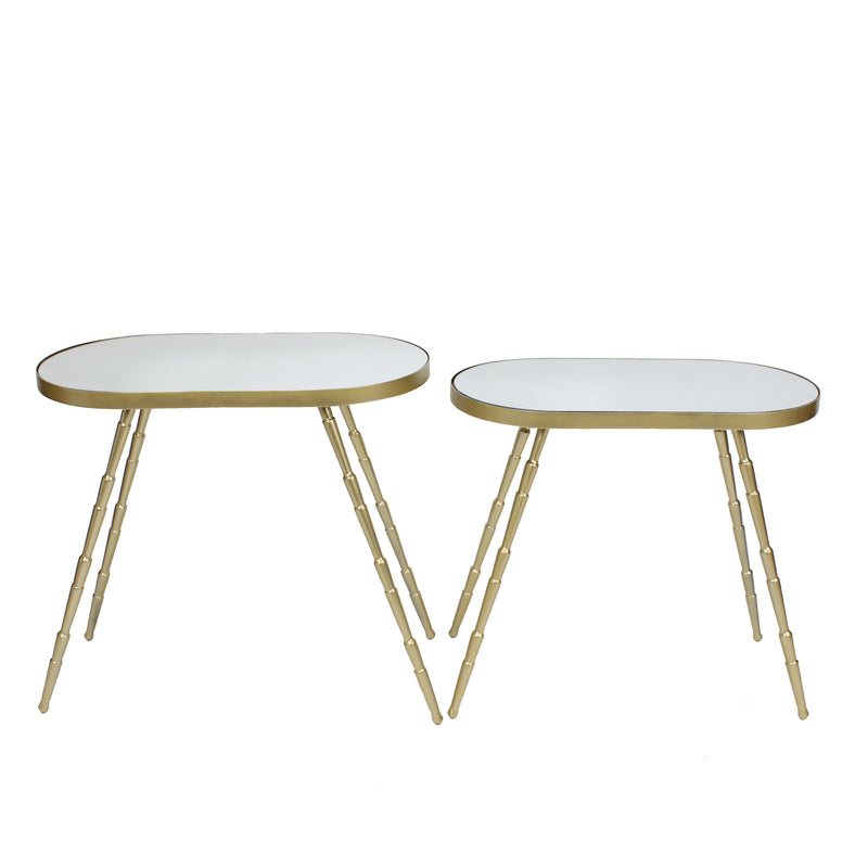 S/2 METAL/MIRROR 24/26 ACCENT TABLES, GOLD KD