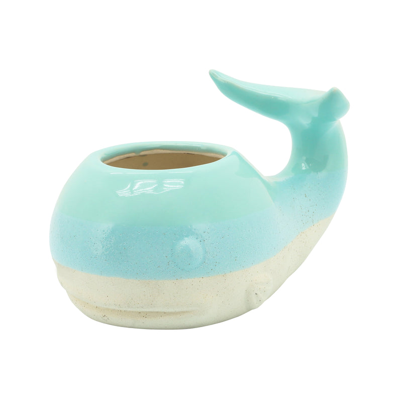 CERAMIC 5 WHALE PLANTER, GREEN