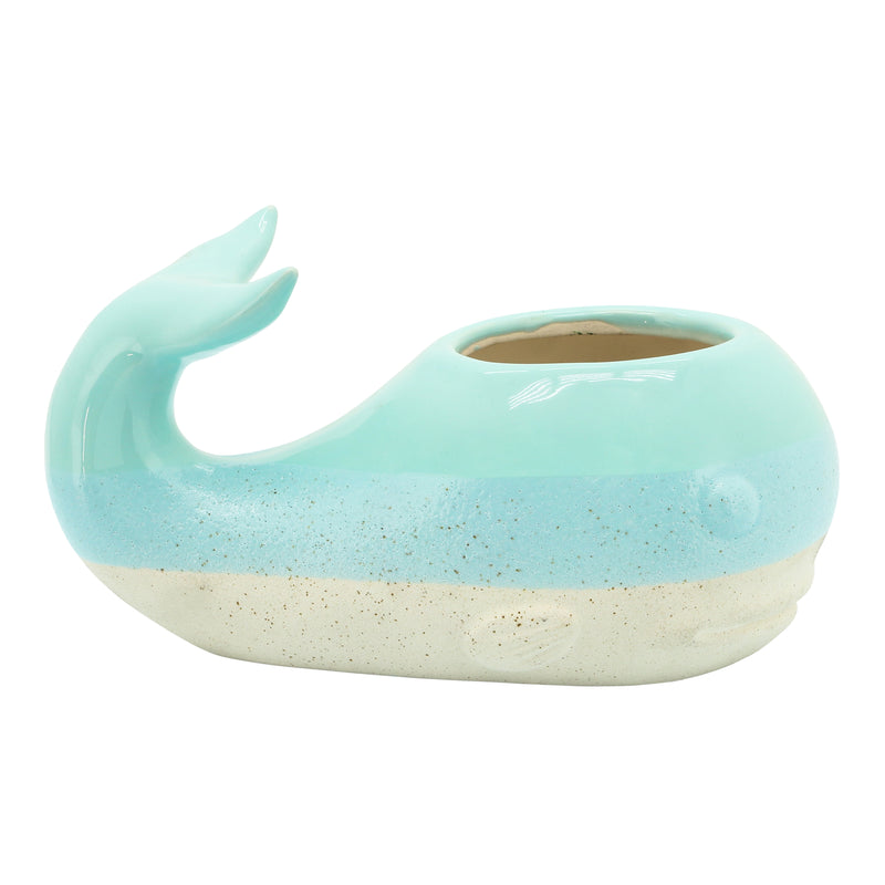 CERAMIC 5 WHALE PLANTER, GREEN