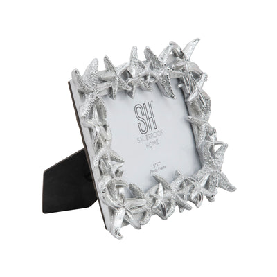 POLYRESIN 5X7 STARFISH PHOTO FRAME, SILVER