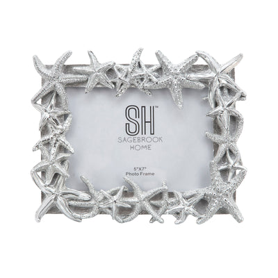 POLYRESIN 5X7 STARFISH PHOTO FRAME, SILVER