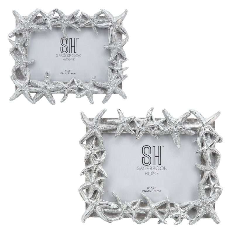 POLYRESIN 5X7 STARFISH PHOTO FRAME, SILVER