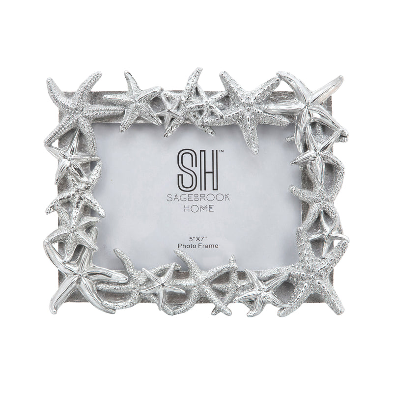 POLYRESIN 5X7 STARFISH PHOTO FRAME, SILVER